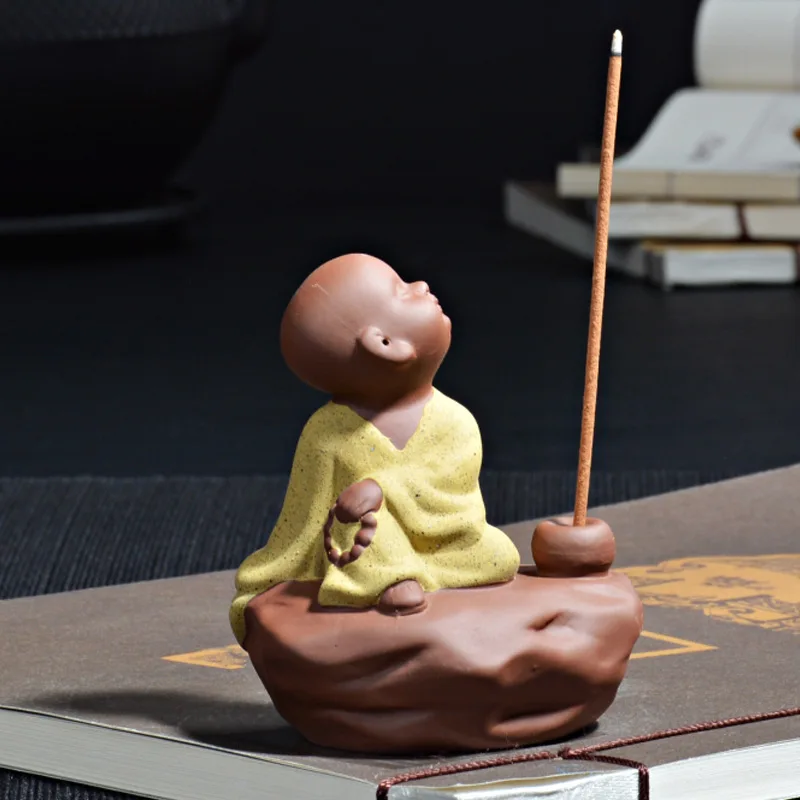 

Freedom Happy Monk Tea Pet Tea Accessories Ceramic Zen Monk Set Incense Stick Holder Handmade Creative Home Decorations Mascot
