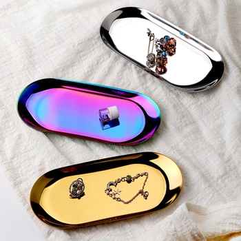 

Nordic Oval Metal Jewelry Tray Desktop Dish Organizer Decoration Kitchen Food Storage Plateau Gold And Silver Ornaments