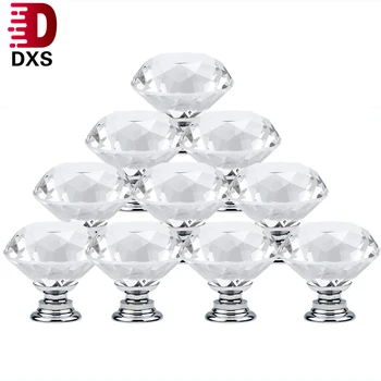 DXS 2pcs 3030mm Diamond Shape Crystal Glass Knobs Cupboard Drawer Pull Kitchen Cabinet Handles Hardware Wooden Cabinet Knobs