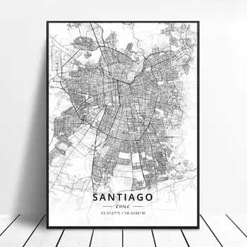 

Black and White Santiago Chile Latitude Longitude Canvas Art Map Poster