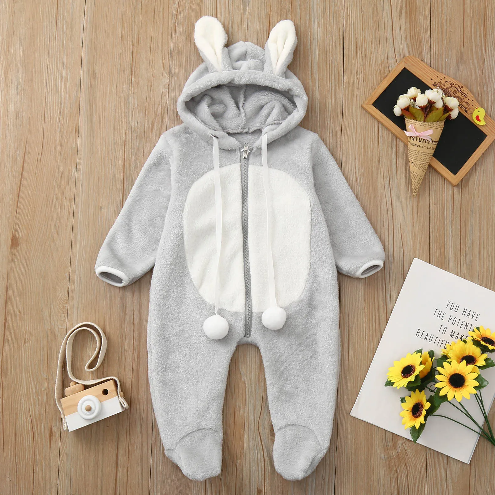 Baby Rompers Spring Autumn Newborn Baby Clothes Boys Girls Winter Cute Ear Fleece Jumpsuit Romper Warm Outwear Infant Overalls baby clothes