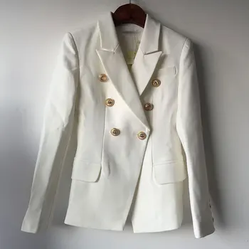 

High Quality New Fashion 2020 Designer Blazer Jacket Women's Double Breasted Metal Lion Buttons Blazer Outer Size S-XXXL