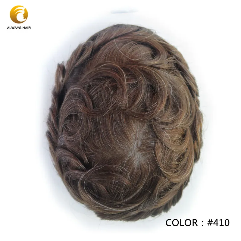 410 # Durable Skin Base Indian Human Hair System Man Thickness 0.12-0.14mm PU Toupees Wig for Men Popular Design in Middle East Asia - Парик Цвет: 410 #
