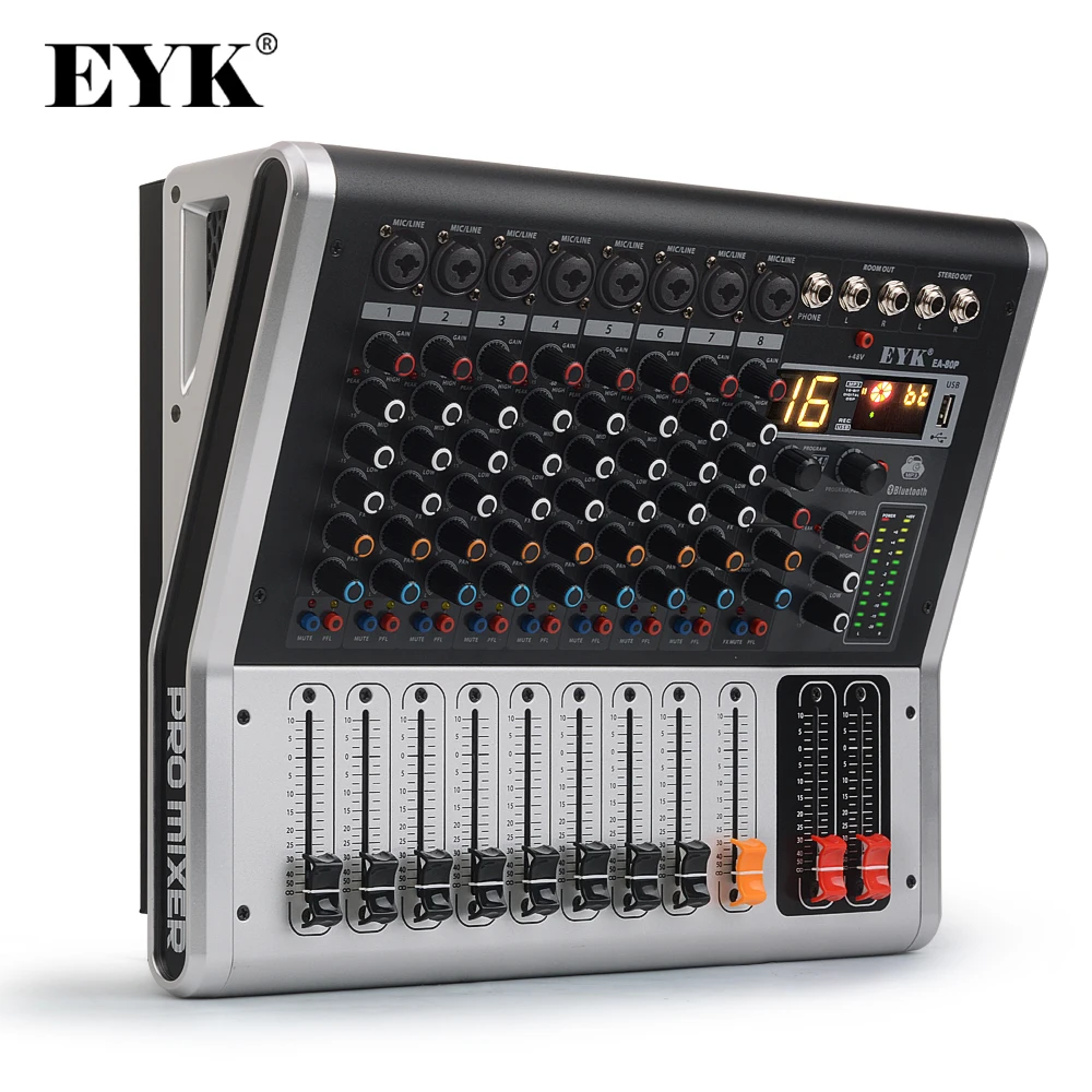 US $165.74 EYK EA80P 8 Channels Mixing Console With 2 X 150 Watts 4 Ohms Power Amplifier Professional Bluetooth Record USB Audio Mixer DJ