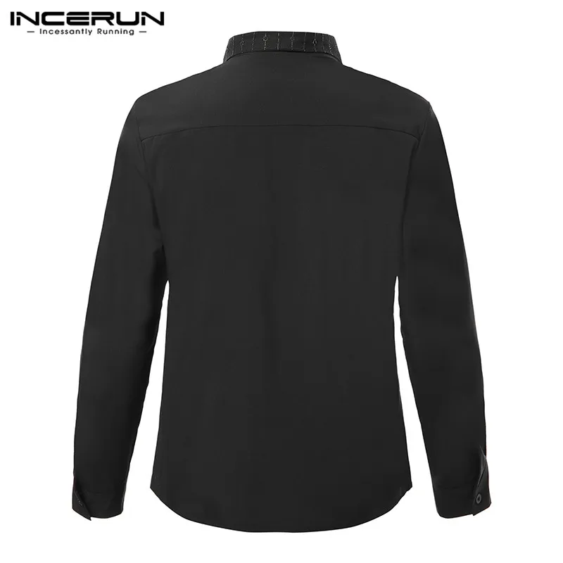 INCERUN, Однотонная рубашка, мужская, шикарная, с отворотом, с длинным рукавом, Повседневная рубашка, индивидуальная, Готическая, повседневная, мужская, s, свадебная блузка Одежда для клуба