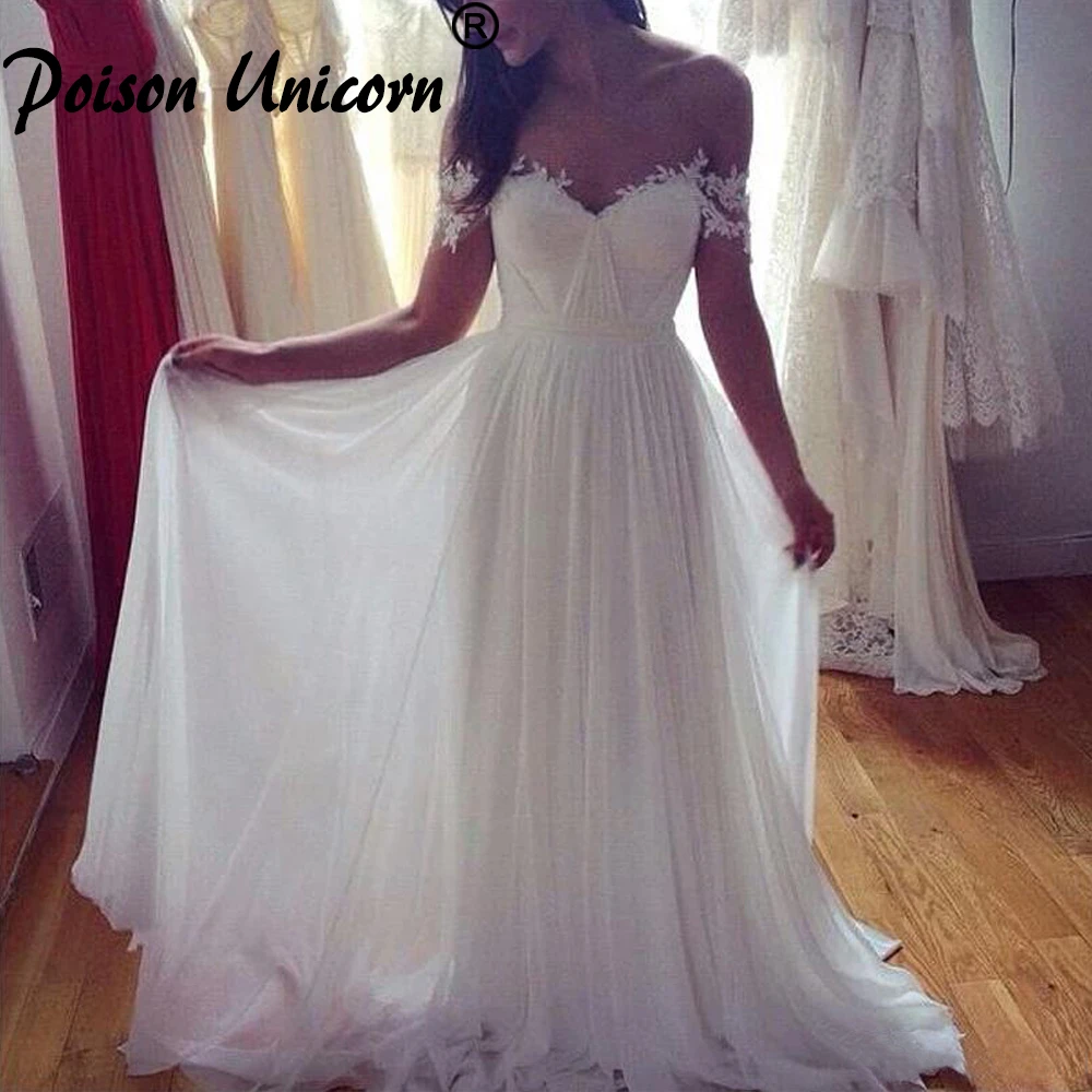 off the shoulder chiffon wedding dress