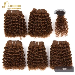 Joedir Short Kinky Curly Bundles With Closure Remy Human Hair Bundles Pre-colored 6 Pcs One Pack Brazilian Hair Weave Bundles