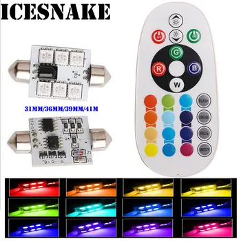

Icesnake RGB-5050-6SMD C5W LED C10W Festoon RGB LED Car Inteiror Bulb Dome Light Reading Door Lamp 12V +Remote Control 31-41mm