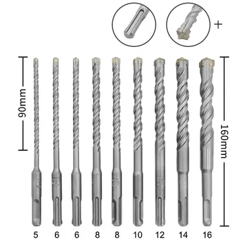 

160mm Electric Hammer Drill Bits 5/6/8/10/12/14/16mm Cross Type Tungsten Steel Alloy SDS Plus for Masonry Concrete Rock Stone