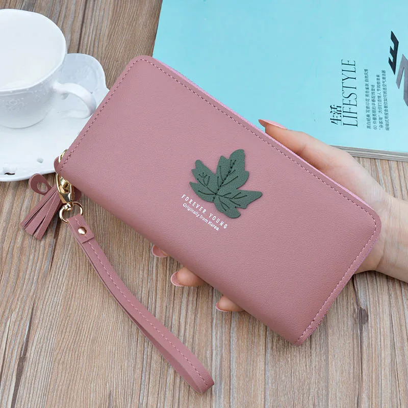 DARK PINK WALLET Держатель для карт и паспорта, для кредитных ключей, модный дорожный минималистичный роскошный длинный розовый кожаный кошелек, Женский кошелек для монет, для денег, carteira - Цвет: DARK PINK WALLET