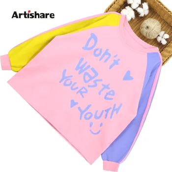 

Girls Tops Patchwork Girls Sweatshirt Hoodies Letter Pattern Kids Tshirt Spring Autumn Child Girl Clothes