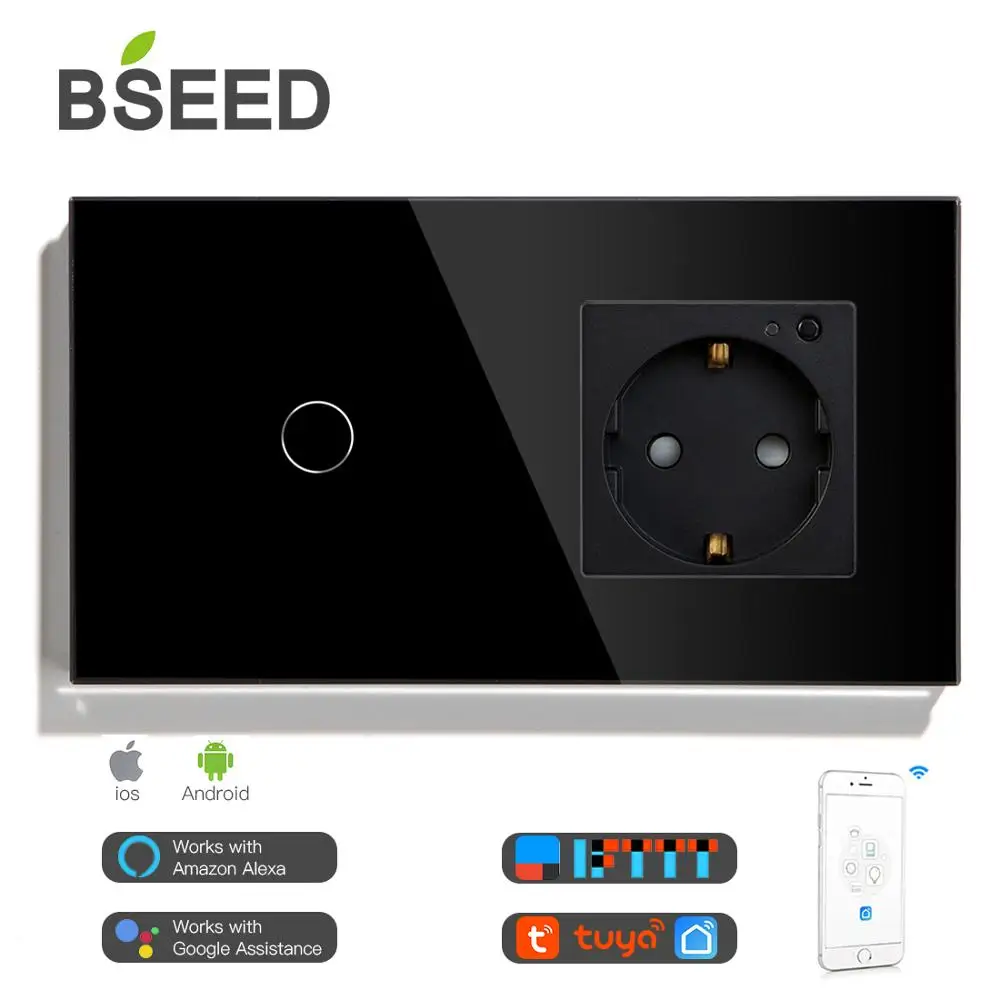 Сенсорный выключатель BSEED европейского стандарта с Wi-Fi 1 клавиша 16 А умная розетка