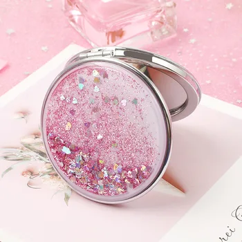 

Mini quicksand mirror creative net celebrity small mirror carry two mirrors 2020 new net celebrity mirror