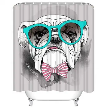 

Shower Curtain Sets Animal Portrait Bulldog Glasses Tie Dog Funny Graphic Hipster Bow Polyester Fabric Decor with 12 Hooks 72x72