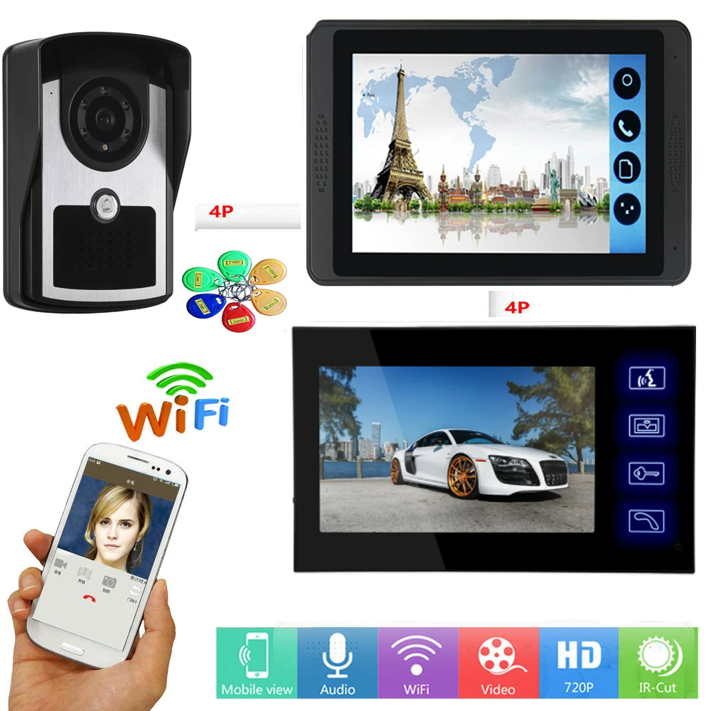 

APP Control Video Intercom 7 Inch WIFI Wireless Video Door Phone Doorbell Camera RFID Access Unlock Speakerphone Intercom System