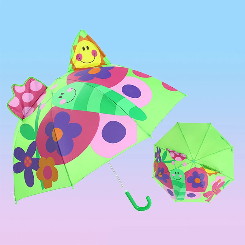 Милый мультяшный детский зонтик, креативный, с длинной ручкой, 3D, для моделирования ушей, детский зонтик для мальчиков и девочек, Полуавтоматический зонт - Цвет: Butterfly