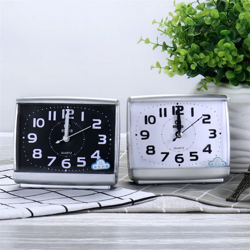 Modern Square Black/White Alarm Clock Bedroom Office Desktop Clocks Beside Student Plastic Silent Sweeping Small Table | Дом и сад