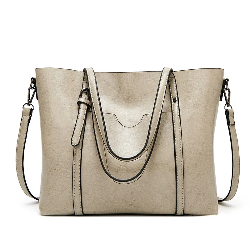Женская сумка из искусственной кожи с масляным воском, Женская Повседневная сумка через плечо, роскошная дизайнерская сумка через плечо - Цвет: Серый