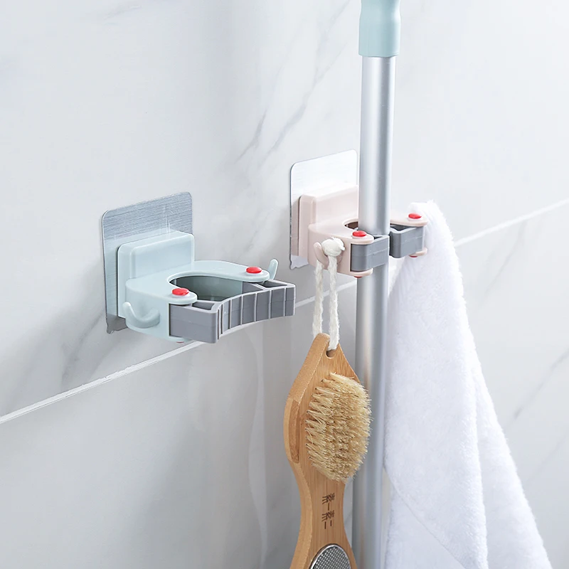 

Seamless Mop Clip With Hook up Multi-function Mop broom umbrella Storage Rack Bathroom Mop Cleaning appliance Hanger Rack