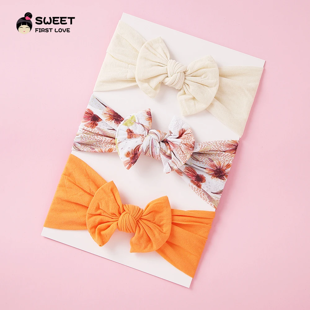 

3pc Baby Girls Print NyLon Headband Korea Bow Style Flower Hair Accessories for Women Girls Turban Elastic Hair bands Head Wrap