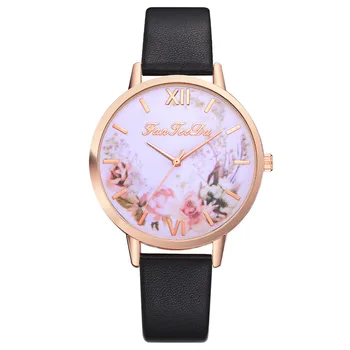 

2020 Fashion Ladies Flower Designer Watches Leather Band Stainless Steel Dial Watch Women Casual Quartz Wristwatch Clock Reloj