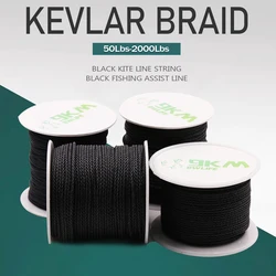 Línea de pesca trenzada, hilo de Kevlar negro de 50Lbs 2000Lbs para anzuelos de asistencia, bridas de cometa, cuerda resistente a la abrasión, cordón para mochilero