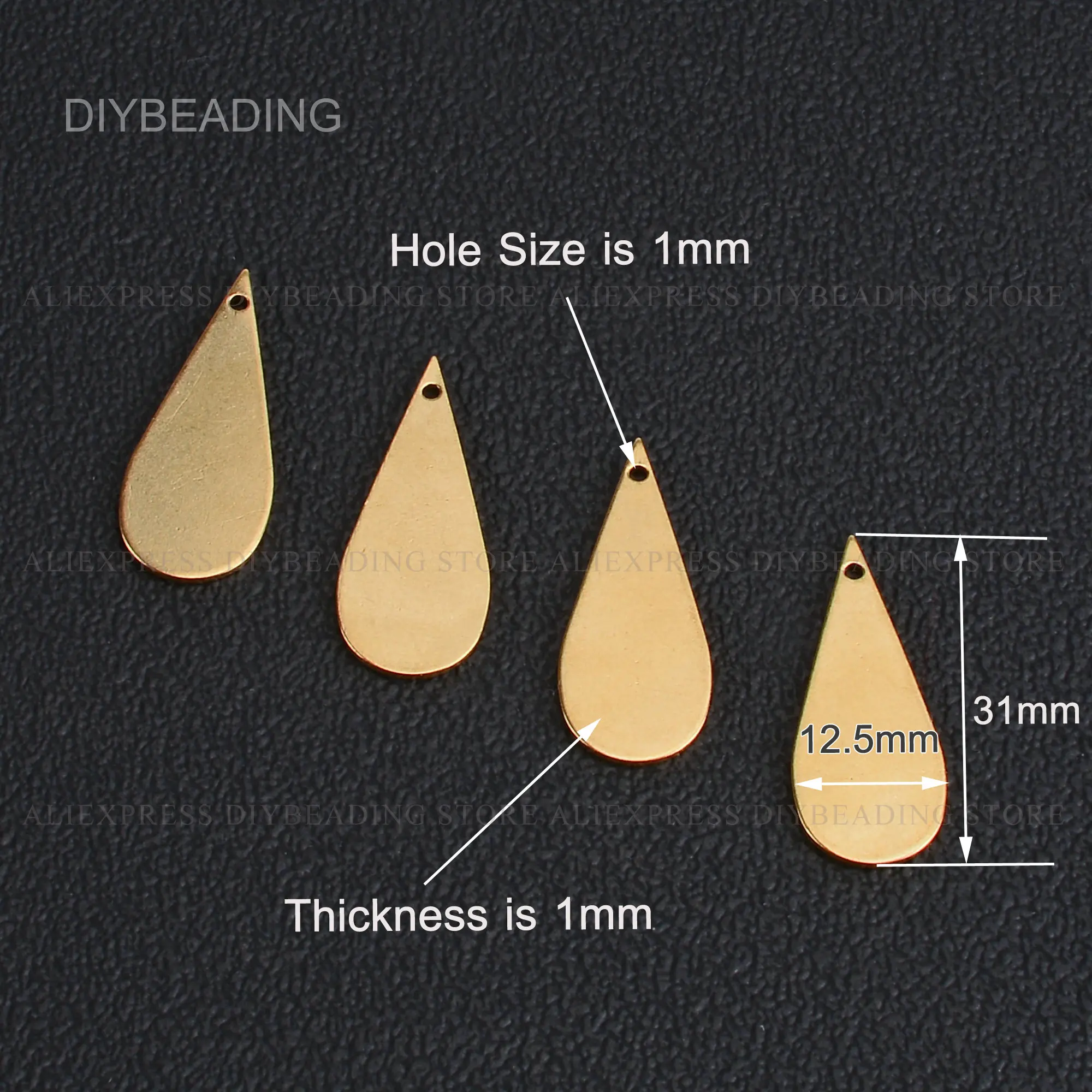 10-500 Pcs Brass Teardrop Charm Finding for Earrings Necklace Making Flat Blank Thick Metal Stamping Tag Bulk Wholesale