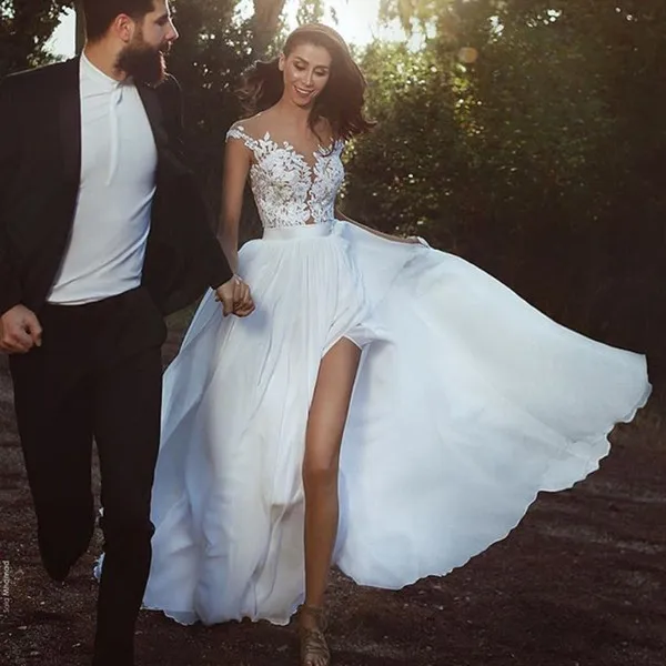 Шифоновое пляжное свадебное платье белого 2020 Vestidos De Novia Кружева для Свадебная