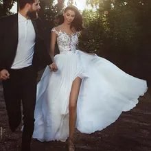 Chiffon Beach Wedding Dresses White 2020 Vestidos De Novia Lace Bridal Gowns Party Dress Robe Marriage