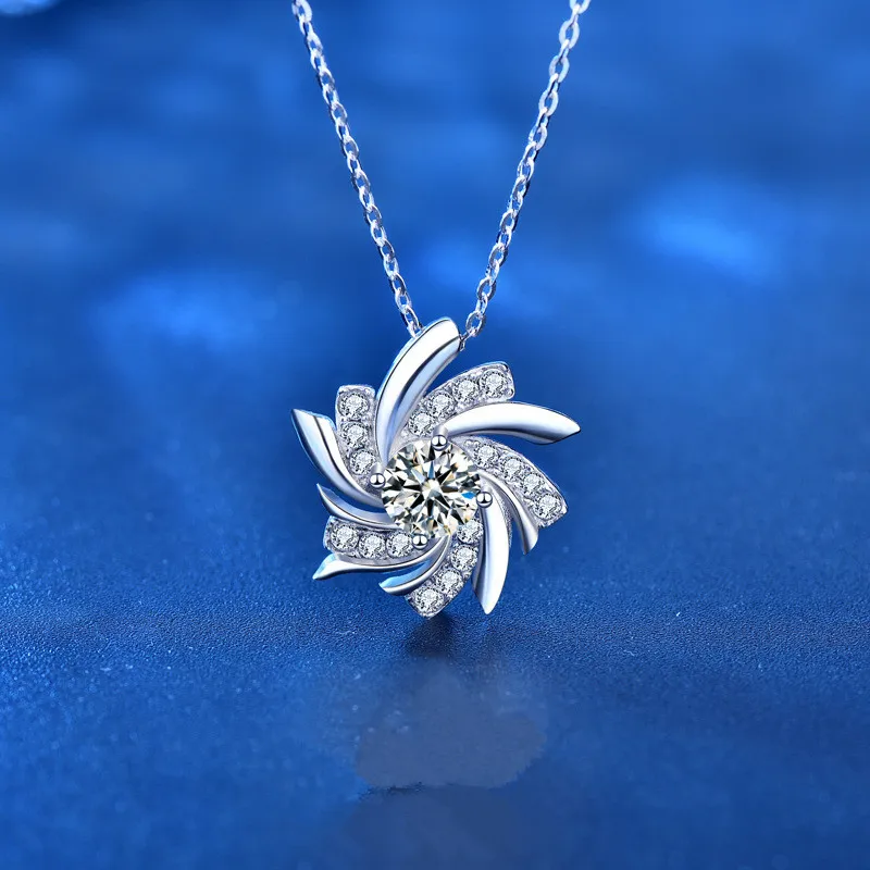 

Ladies 925 Sterling Silver Necklace Original Ocean Heart Windmill Mozanstone Personality Fashion Jewelry Couple Holiday Gift