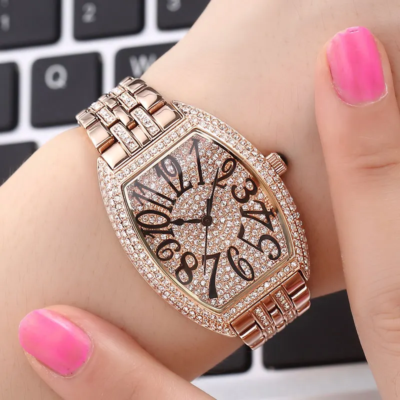 

2020 New Steel Band Quartz Watch Women Rose Gold Watches ladies Full Diamond Bracelet Watch female Waterproof Clock Barrel Type