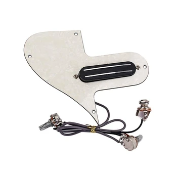 

Single Coil Pickups Assembly Set 3 Ply Pearl Mandolin Humbucking Pickguard Plate A500K B500K with V/T Knobs (White)