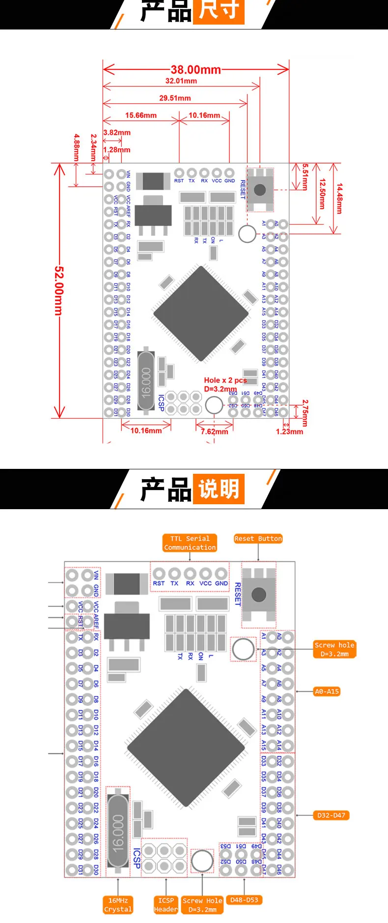 Макетная плата MEGA2560 R3(ATMEGA16U2, официальная версия