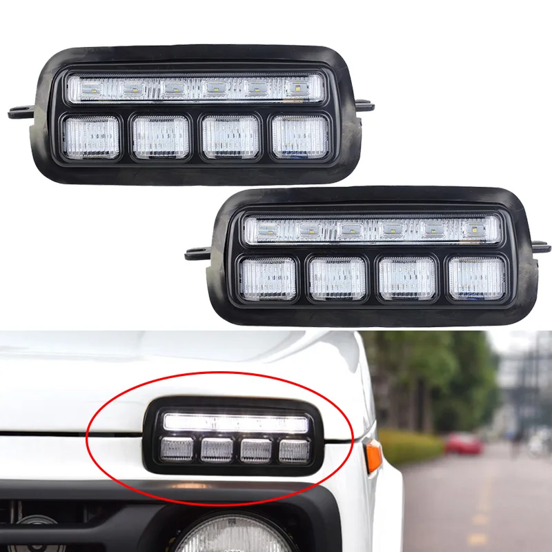 

2019 For Lada Niva 4X4 1995+ LED DRL lights with Daytime Running Turn Signal Function Accessories Car Styling Turning Lamp
