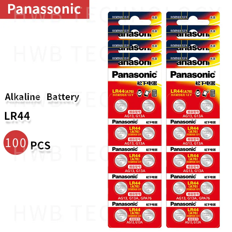 100 шт PANASONIC LR44 A76 AG13 0% Hg SR1154 357 LR 44 1 5 V батареи для калькулятора |