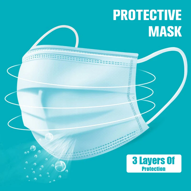 

5/15/25/50Pcs/Package Protective Masks Disposable 3 Layers Dustproof Mask Facial Breathable Protective Cover Masks Blue Color