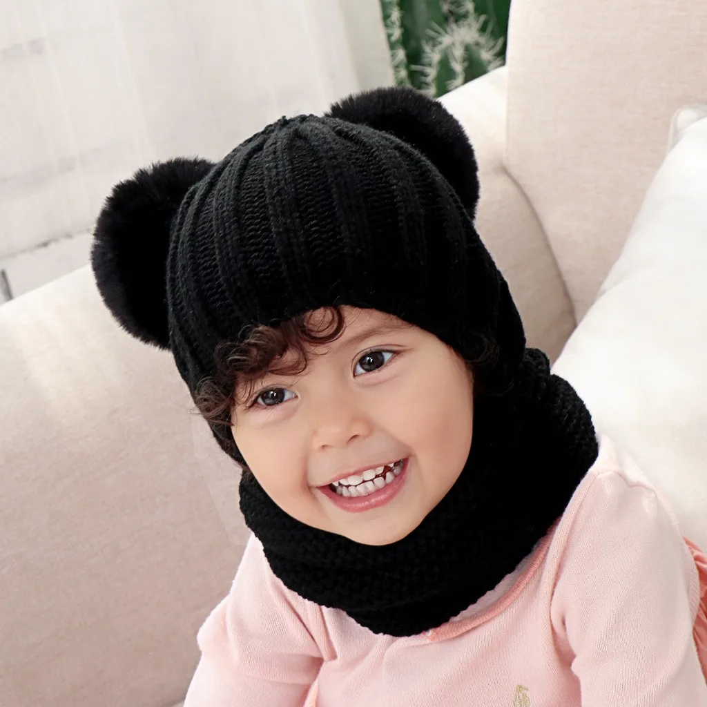 Зимняя вязаная шапка шарф перчатки Комплект для детей толстый теплый Hairball вязаные шапочки мягкая Повседневная шапочка-шарф перчатки набор