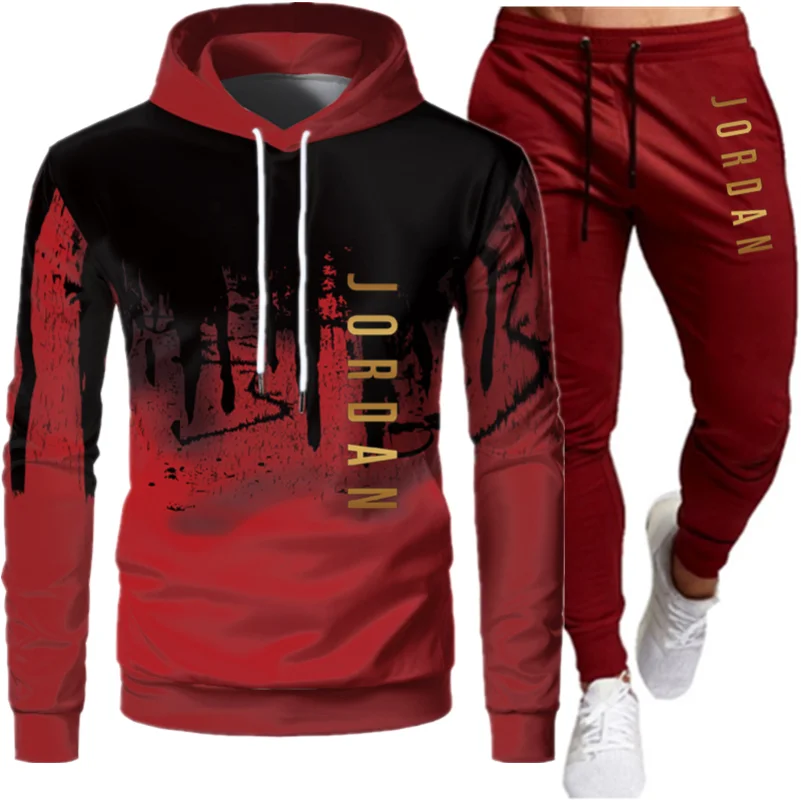 Jordan-Conjunto de 2 piezas para Hombre, Sudadera con capucha + Pantalones, Jersey, Ropa deportiva, Ropa informal, talla S-3XL