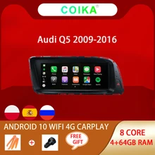 8 núcleo android 10.0 unidade de cabeça do carro do sistema ips tela para audi q5 2009-2016 google wifi 4g lte bt carplay 4 + 64g ram gps navi rádio