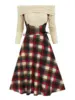Wipalo Casual Women Dress Plus Size Off The Shoulder Lace Up Plaid 2 In 1 Dress Vestidos Autumn Gothic Mixed Media Party Dress ► Photo 1/6
