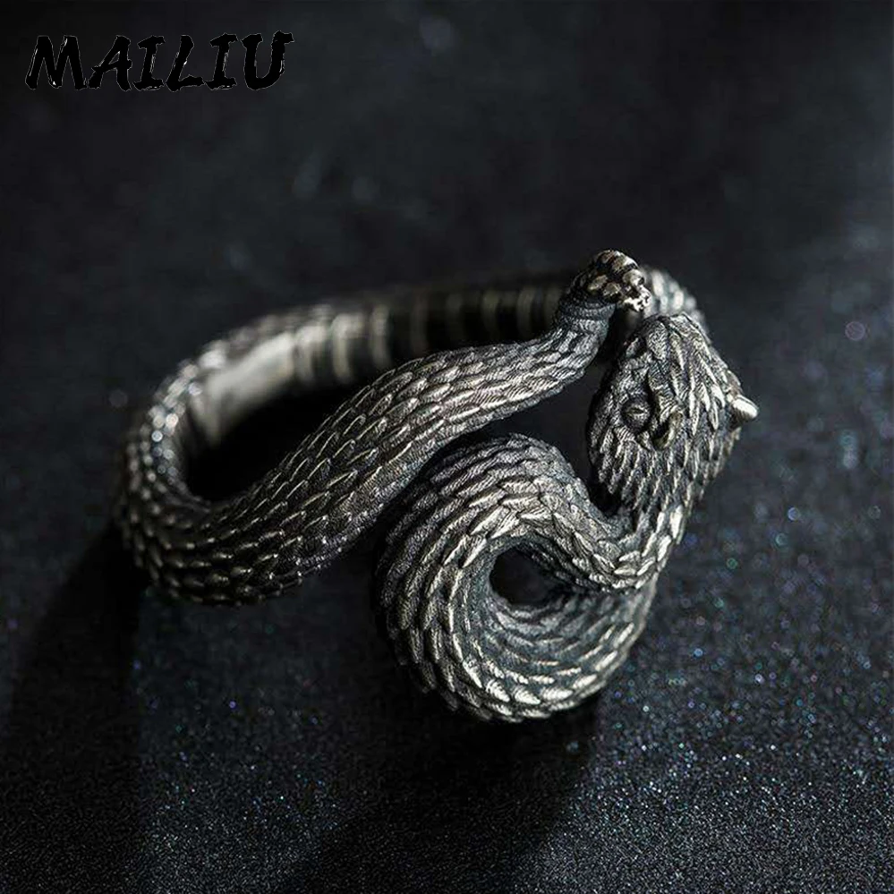 Silver Ring Rattlesnake Vintage Silver Plated Snake Ring Motorcycle Party Punk Domineering Women Men Cool Hip Hop Jewelry
