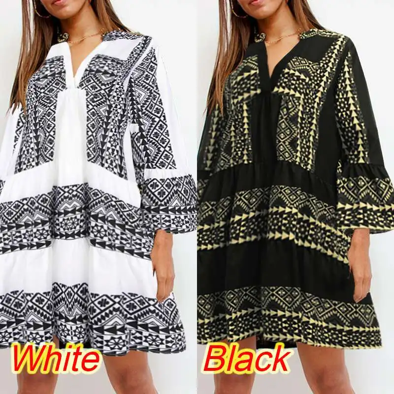 ZANZEA женское богемное мини-платье модное короткое платье с принтом Vestidos Дамский летний сарафан лоскутное одеяло Femme плюс размер 5XL