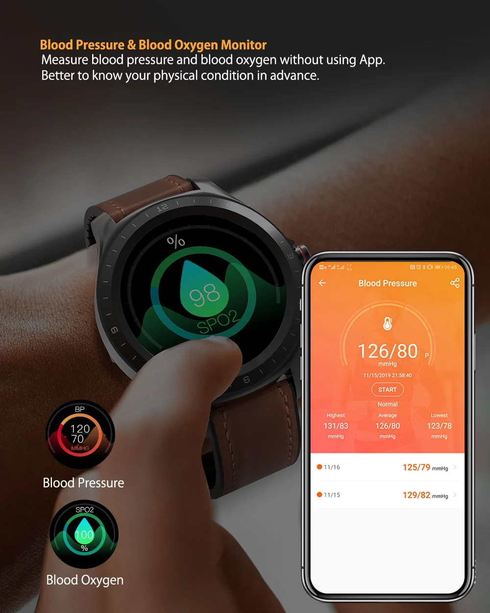[Bluetooth 5.0] BlitzWolf BW-HL2 Smart Watch 1.3 'Полный Круглый Сенсорный Экран Монитор Сердечного ритма Артериального Давления O2 IP68 Водонепроницаемый Мужчины Женщины Мода Бизнес Smartwatch Фитнес-Трекер Браслет Гр