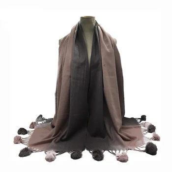 

HanXi Winter Women Scarf with Tassel Pom Poms Lady Cotton Shawls Gradient Hijab 180*90cm