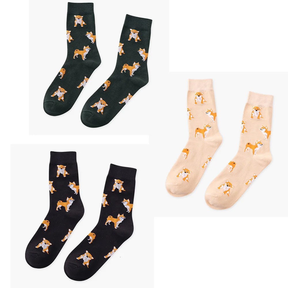 V-Hanver, новинка, милые женские носки из чесаного хлопка с рисунком Kawai, женские забавные повседневные носки с изображением кота, собаки, корги