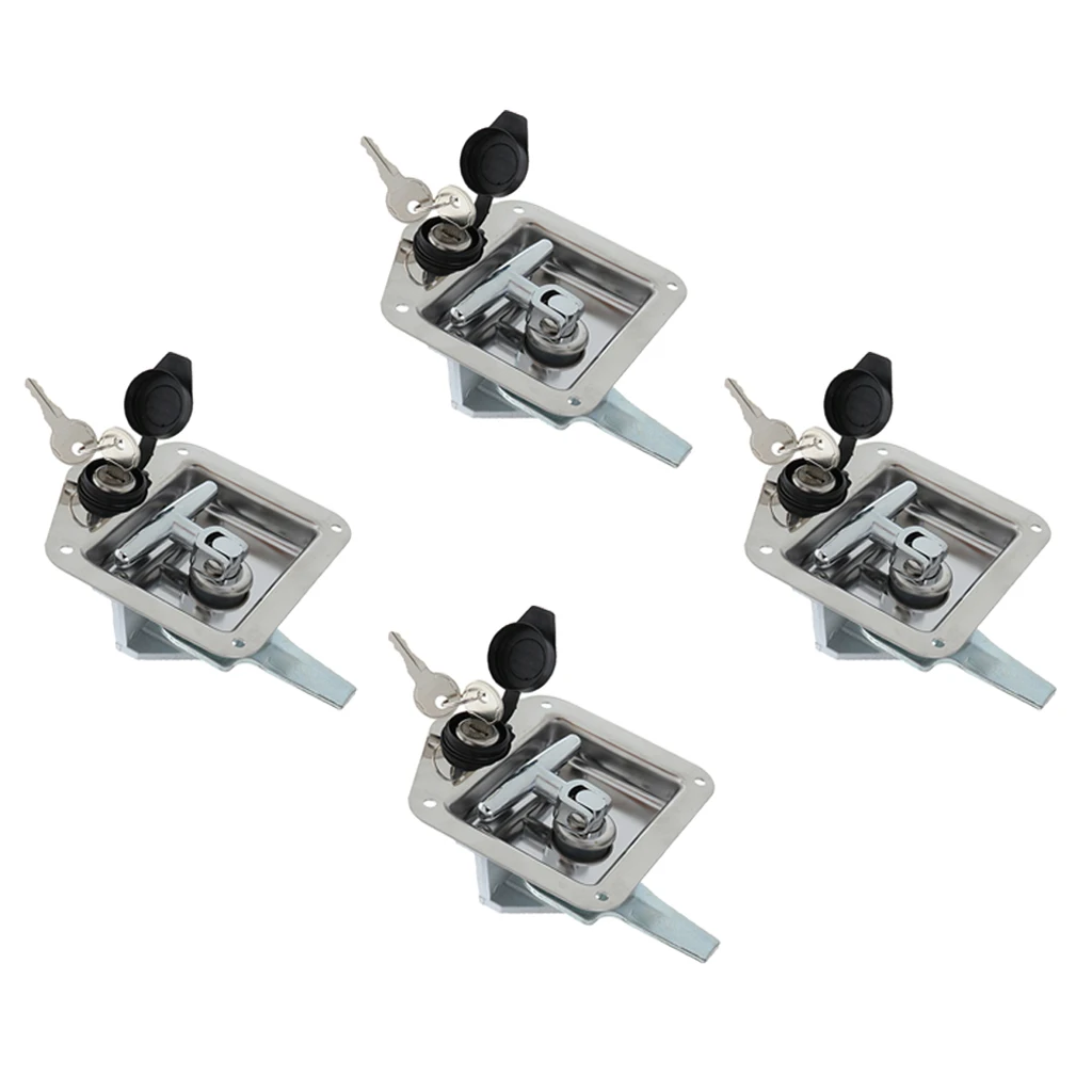 4pcs Folding T Handle Lock Stainless Steel Flush Mount Tool Box Trailer Caravan Truck Toolbox