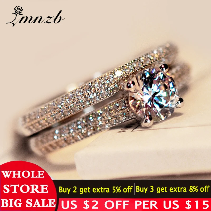

LMNZB Real 925 Silver Rings Luxury Design Double Stackable Fine Jewelry Bridal Sets Wedding Engagement Ring Accessory LAR131