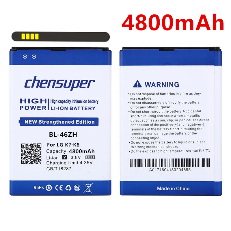 

chensuper 4800mAh BL46ZH BL-46ZH Battery for LG K7 MS330 LS675 Tribute 5 K8 K350N Phone battery