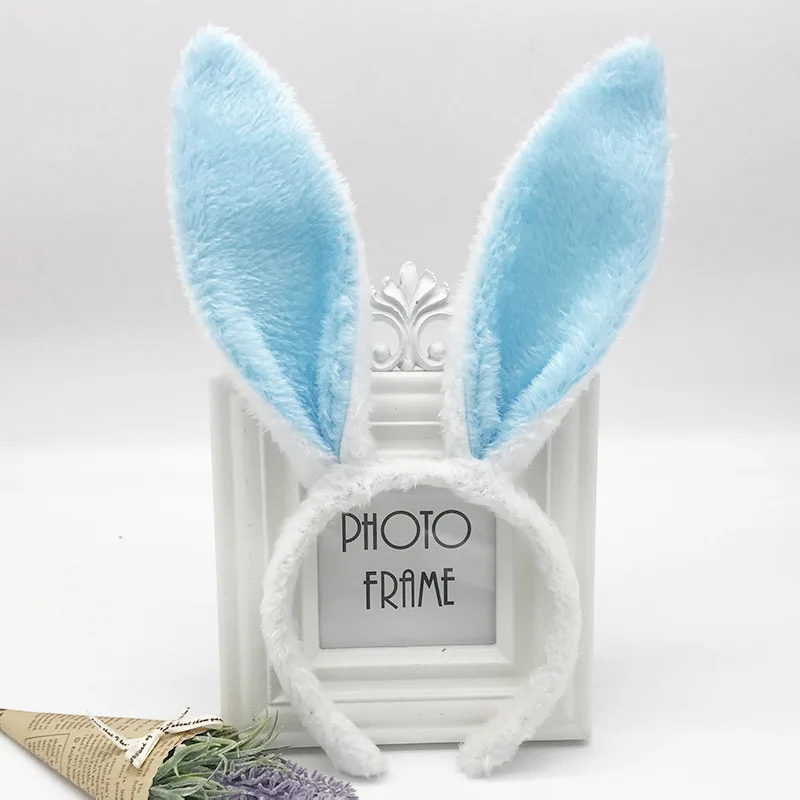 BLUE 4ct фетровый розово-голубой ободок с заячьими ушами, его и ее плюшевые пасхальные кроличьи уши, комплект, ободки для волос, аксессуары для детской вечеринки - Цвет: BLUE