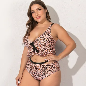 

Women Plus Size Leopard Bikini Swimwear Print Two Piece Tankini Set Beach Swimsuit Bathing Suit Halter Ladies Swim Clothes 2020